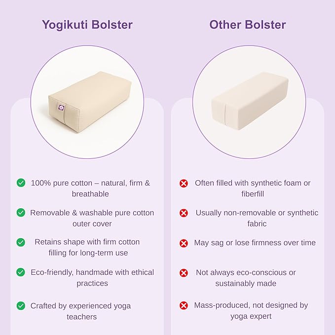 Yogikuti Cotton-Filled Rectangular Bolster for Iyengar Yoga- Cotton Pillow Best for Back Support & Chest-Opening in Restorative Poses, Meditation (Beige)
