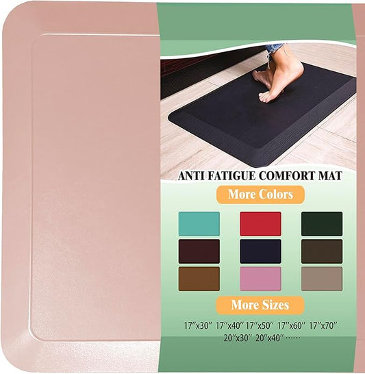 1" Extra Thick Anti Fatigue Floor Mat 50" L x 17" W,Kitchen Mat, Standing Desk Mat,140D Advanced PU Foam Ergonomic Comfort at Home, Office, Garage, Sink (Light Pink)