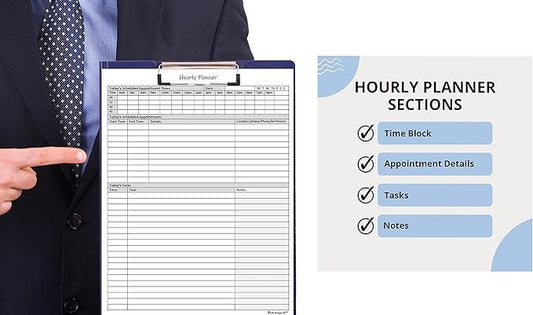 Hourly Planner Notepad. 60 Page Planning Pad w/Appointment Time Block, Task Log List & Note Sections. For Office Work Schedule & Time Management. 8.5 X 11, A4 Sheets.