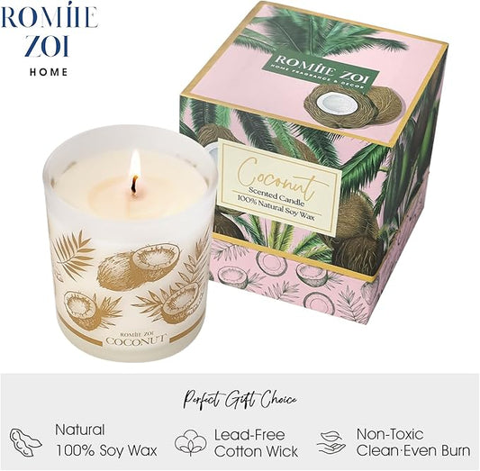 Scented Candle - Coconut - 6oz Aromatherapy Soy Wax Jar Candle for Home, Gifts for Women - 170g