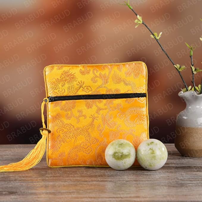 BRABUD 1.4'' Light Green Marble Baoding Chinese Health Exercise Stress Balls in Natural Stone Craft Collection BS003