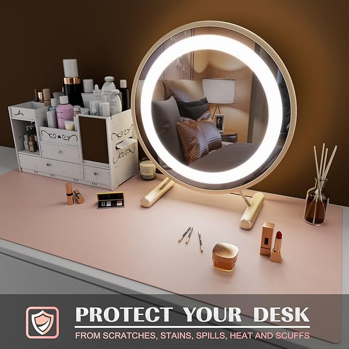 K KNODEL Large Office Leather Desk Mat, Mouse and Keyboard Pad, Computer and Laptop Mat, Desktop Protector and Cover, Writing Pad and Blotter (31.5"x15.7", Pink)
