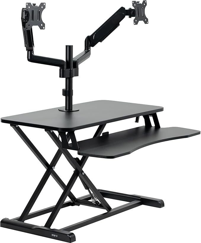 VIVO 32 inch Standing Desk Converter with Dual Monitor Mount for up to 32 inch Screens, Height Adjustable Riser with Pneumatic Spring Arms, Black, DESK-KIT-0K2K