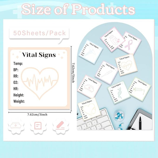 Vital Signs Sticky Notes Gifts, 9 Pack Vitals Notepad 3x3 Inch, Nurse Daily Monitoring Post Memo Pads, Patient Health Checklist Self-Stick Notes Office Hospital Supplies (450 Sheets)