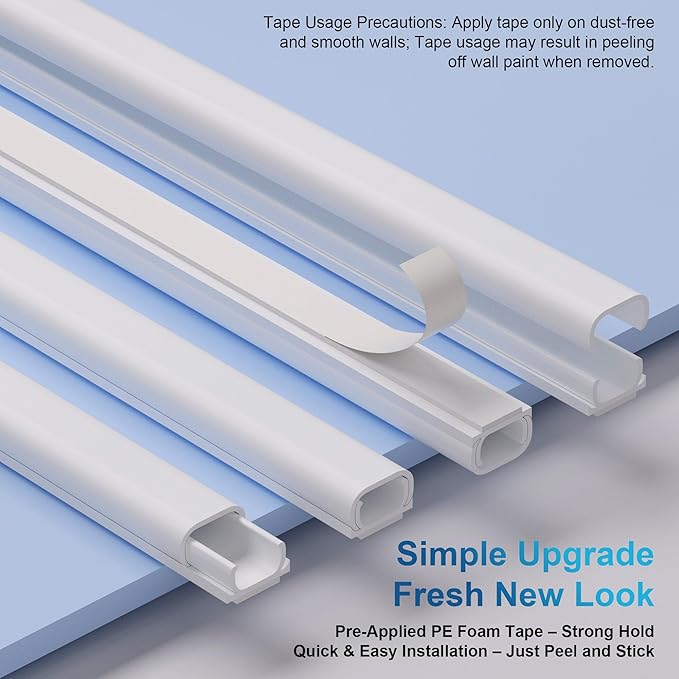 ZhiYo 204in Cord Covers for Wires on Wall, One Small Cord Hider Wall, Self-Adhesive TV Cable Hider, Paintable Wire Covers for Cords, Black Cable Management Raceway Kit, 6X L14.2in W0.5in H0.3in