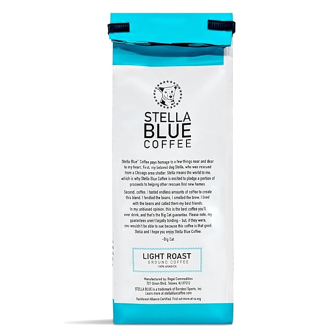 Stella Blue Whole Bean Coffee, Positive Vibes Blend, Light Roast, Vanilla and Fruity Notes, 100% Arabica, Ethically Sourced from Central and South America, 12 oz bag