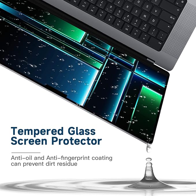 Tempered Glass Screen Protector Compatible with Macbook Pro 16 Inch (2021-2024, M4, M3, M2, M1), 9H Hardness/No Bubbles/Anti-Scratch/Anti-Fingerprint/Clear