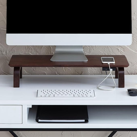 Anji Mountain Monitor Stand - Desktop Organizer & Laptop Riser, Ergonomic Monitor Riser, Space-Saving Monitor Stand for Desk, Durable Construction, Easy Assembly, Ideal for Home & Office,Walnut