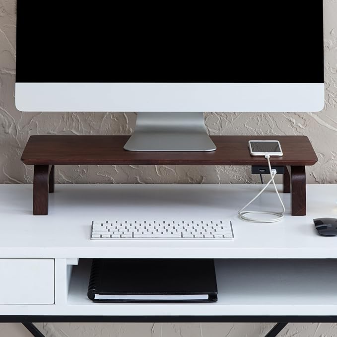 Anji Mountain Monitor Stand - Desktop Organizer & Laptop Riser, Ergonomic Monitor Riser, Space-Saving Monitor Stand for Desk, Durable Construction, Easy Assembly, Ideal for Home & Office,Walnut