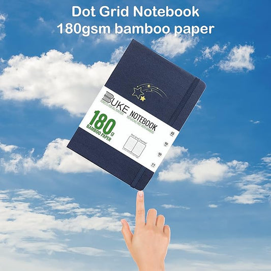 Dot Grid Notebook Dotted Journal,180Gsm Bamboo White Paper, 5 * 5MM Dots 160 Pages,Colored Silver Edges, Bookmarks and Expandable Back Pocket,Shooting Stars