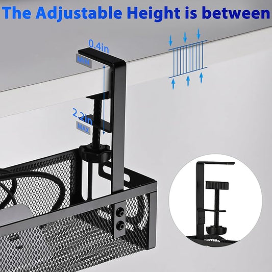 Under Desk Cable Management Tray with No Drill Installation, Power Strip Holder & Wire Organizer Storage Rack for Desk, Office, Home (L-Black)
