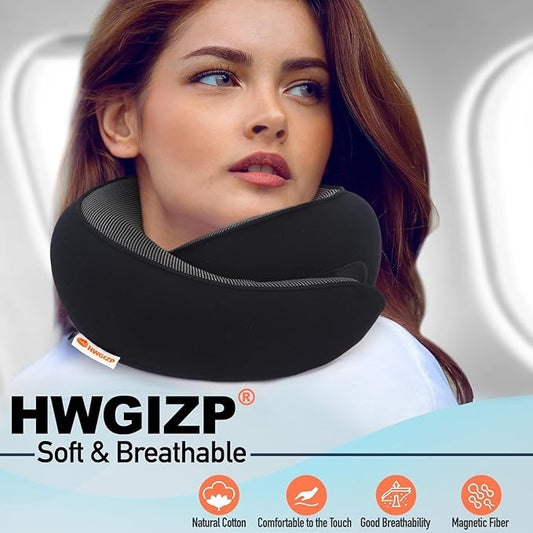 Travel Pillow | High-Density Memory Foam Pillow with 360° Surround Support. Ergonomically Designed. Ideal for Airplane Travel and Home Use.