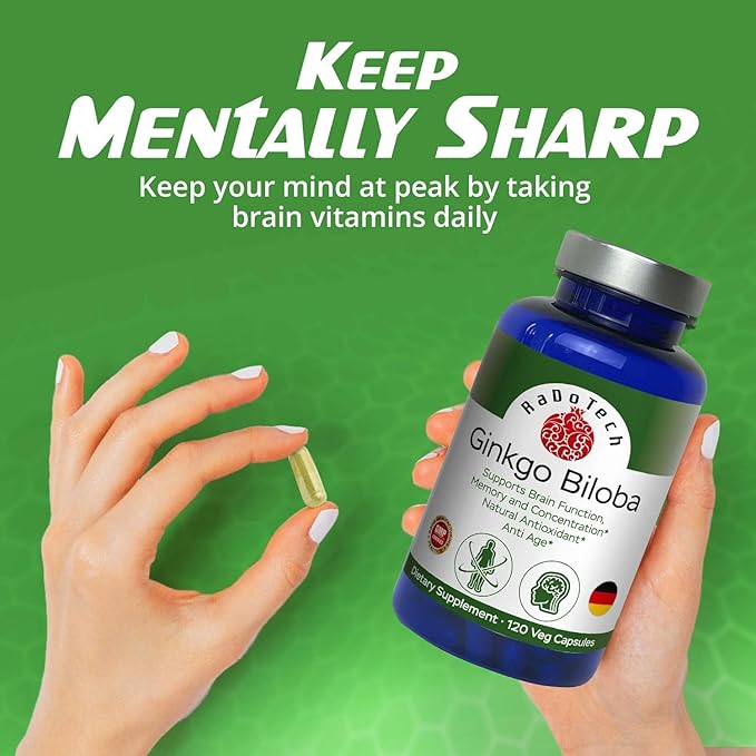 Ginkgo Biloba Support Brain Function, Supplements for Memory and Focus, Natural Antioxidant-Rich, Promotes Overall Health, 120 Vegetarian Capsules, GMP, 120 Count (Pack of 3)