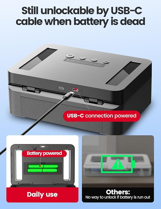 Vaydeer Metal Time Lock Box, Phone Lock Box with Timer, Timed Locking Safe, Self-Control Container with USB C Charge,Child Lock, Audio Prompt, Time Release Storage Locker for Phone/iPad Mini/Medicine