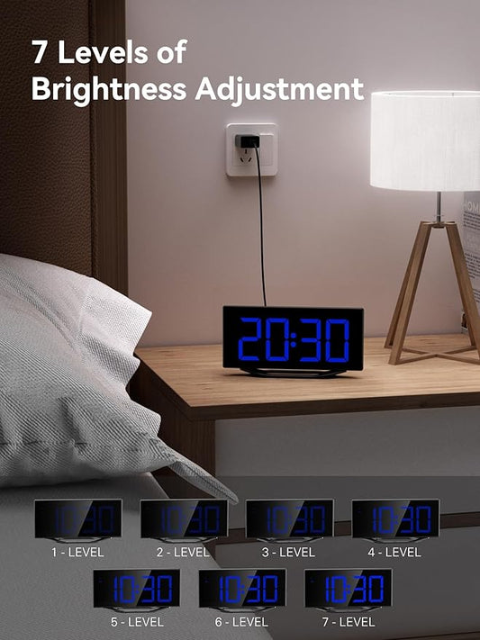 Digital Alarm Clock for Bedroom Bedside, Large Big Numbers Display with Brightness Dimmer, Plug-In Electric Desk Clock with Battery Backup, USB Charging Port, Adjustable Volume, 12/24Hr, Snooze