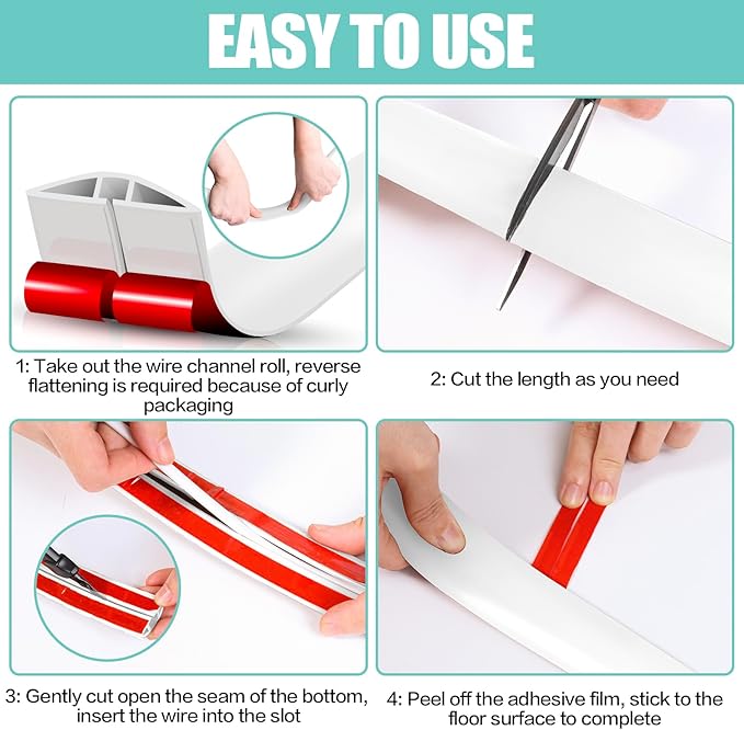 Floor Cord Cover Self Adhesive Cord Hider,20FT Cable Management, Extension Strip Protector for Wires, Prevent Cable Trips for Offices, Gyms, Exhibitions Cavity:0.39"(W) x 0.27"(H) White