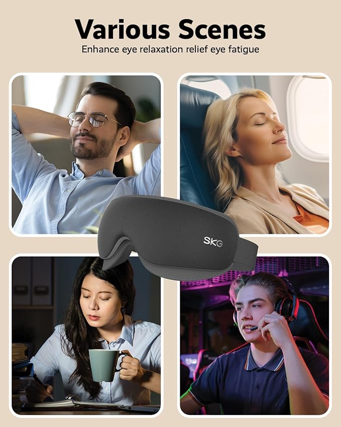 SKG Heated Eye Massager, Portable Eye Mask for Relax & Eye Strain Relief, Bluetooth Massaging Eye Massager Ideal Mother's Day/Birthday Gift for Mom, Dad, Women, Men
