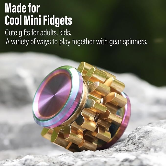 FREELOVE Gear Metal Fidget Spinner Toys for Adults, Small Mini Tiny Pockget Figette, Bike Chain, Copper Brass Hands Gyro, Quiet Silent Cool Cube for Anxiety Men (2 Gears Stacked, Rainbow-Brass)