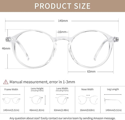 Blue Light Blocking Glasses Round Retro Computer Gaming Glasses Women Men UV Protection AB3303 (Black/Clear)