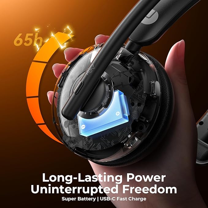 Wireless Headset with Mic for Work, Bluetooth 5.3 Headsets with AI Noise Cancelling, 65H Battery & Mute Function, Single-Ear Wireless Headset & USB Dongle, Fit for PC/Laptop/Teams/Skype/Call Center