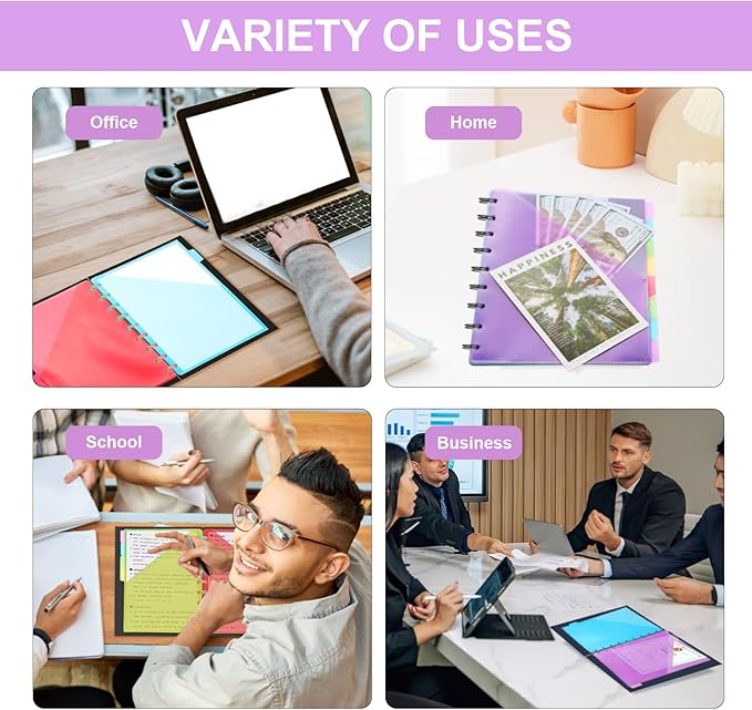 11 -Discbound Pocket Divider with 8 Tabs,2 Set Letter Size Tul Notbook Divider Folder Dis Planner Inserts for for Document Discbound System, Office Home School(16PCS