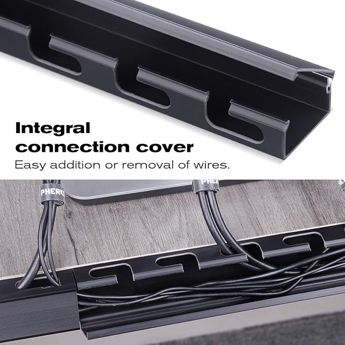 Cable Raceway Kit, PHERKORM Cable Management Under Desk, Integrated Connection Cover Cable Organizer, Cord Organizer for Hiding Computer, TV,Network - 6x15.4inch Black.