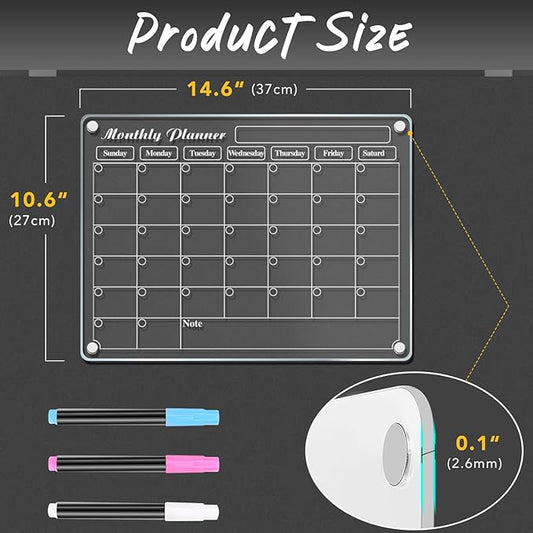 DIYMAG Fridge Skylight Calendars,15" x 11" 2025 Planning Pads Acrylic Magnetic Digital Calendar for Refrigerator Transparent Dry Erase Monthly Planner Whiteboard with 3 Colors Markers