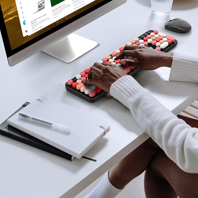 MOFII Wireless Keyboard and Mouse Combo, 2.4GHz Retro Full Size Typewriter Keyboard with Number Pad & Wireless Mouse for Laptop, PC, Desktop, Mac, Windows - Black Colorful