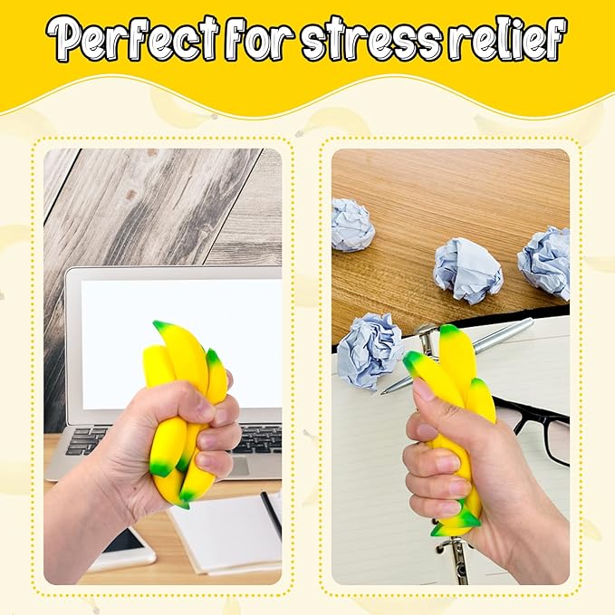 LovesTown 15PCS Banana Stress Toys, Banana Fidget Toys Mini Squeeze Toys for Kids Party Favors