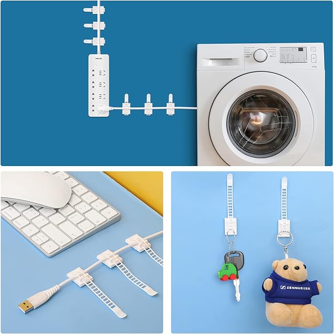 Segarty Cable Clips White, 100 PCS Small Self Adhesive Wire Ties Holder Adjustable Cords Organizer Clamps Ideal Cord Management for Hanging Tidying Wires for PC Desk Car Wall Office Home Outdoors