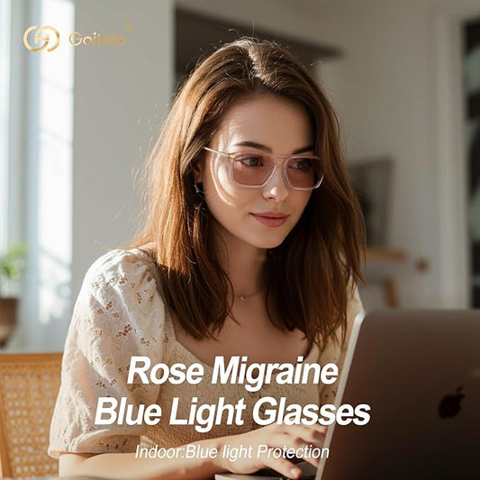 Goiteia FL-Rose Migraine Glasses,Blocks 480–520 nm Light, Light Sensitivity Glasses for Fluorescent LED Glare,Photophobia