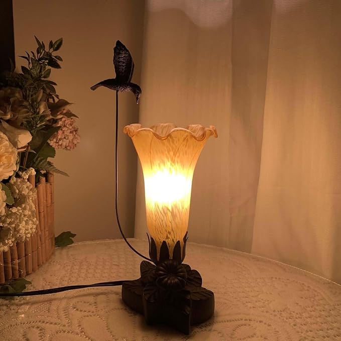 Bieye LS98 Lily Flower Blown Glass Lampshade (Yellow, Opening I.D. 1.26" x O.D. 1.5")