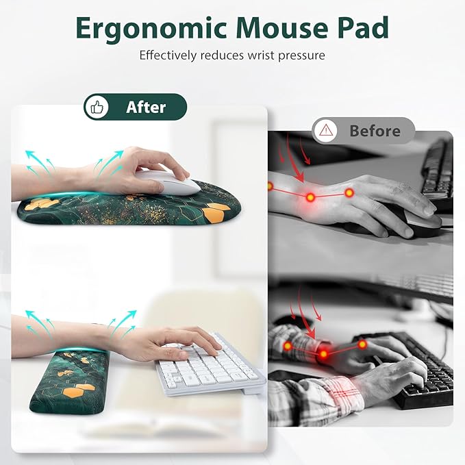 3 in 1 Ergonomic Mousepad and Keyboard Wrist Rest, Mouse Pad with Wrist Support Massage Design, Keyboard Wrist Rest and Mouse Pad Set for Home Office (Green Bee)