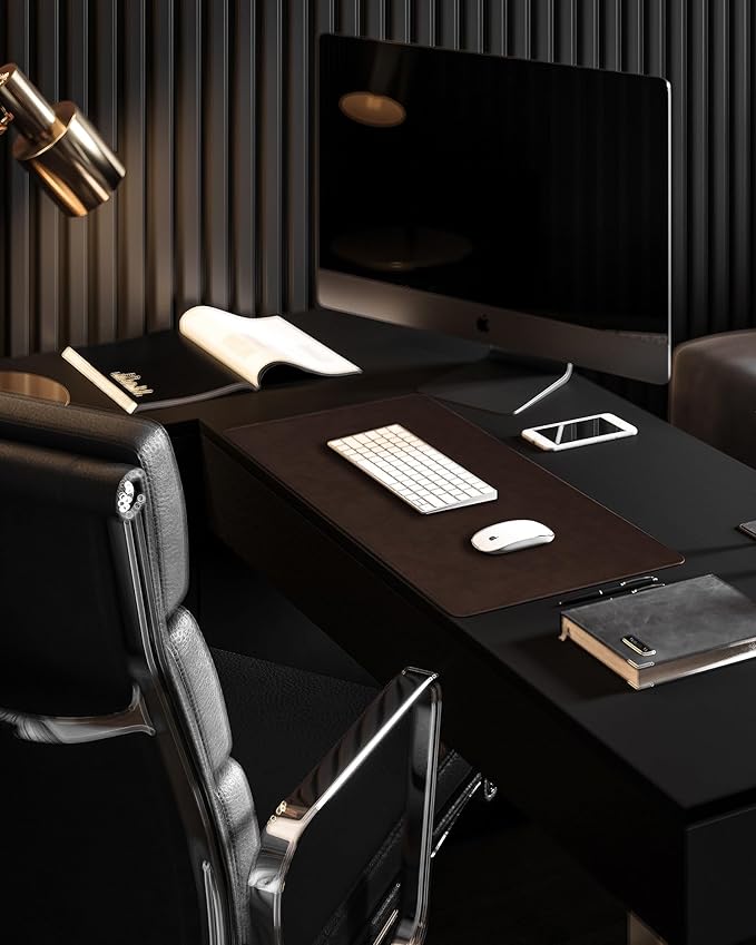 YSAGi Genuine Leather Desk Mat, 35.4"X17" Office Desk Pad, Thick Premium Table Pad with Stitched Line, Non-Slip Laptop Writing Pad with Rubber Base (Dark Brown, 35.4"x17")