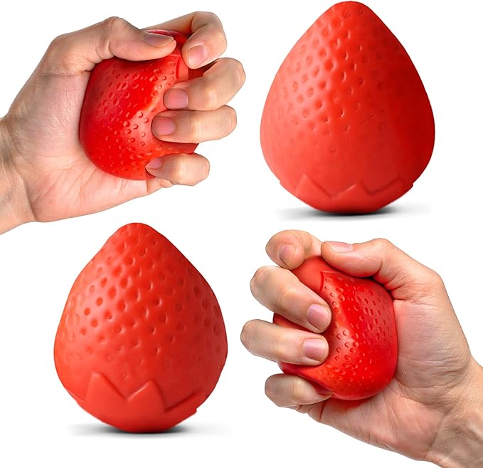 Ecowise Hand Grip Strengthener - 2 Strawberry Soft & Firm Stress Balls for Adults, Squeeze Ball Hand Exercisers for Strength, Squishy Stress Ball for Wrist Strengthener, Hand Therapy Ball, Squish Ball