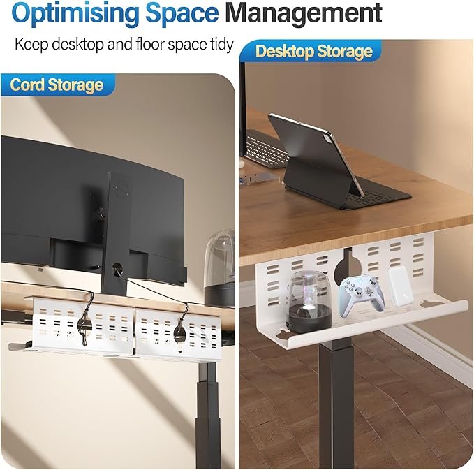 2 Pack Cable Management Under Desk White, Cinati 32" Large Cable Management Tray, Under Desk Alloy Steel Wire Organizers, Cord Hider Tray for Office and Home - Tape or Screw Installation