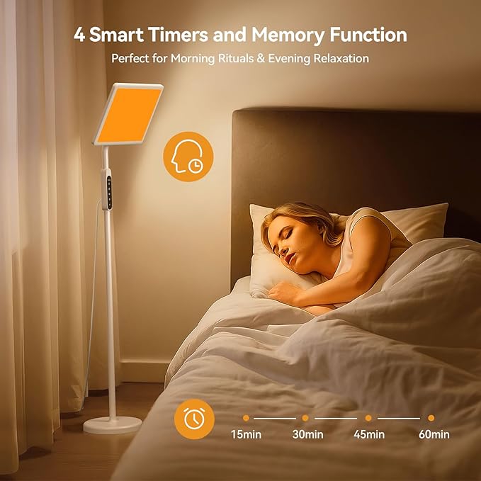 Light Therapy Lamp, 12,000 Lux Full Spectrum Sunlight Lamp, UV-Free Sun Lamp, Remote Control/4 Color Temp/5 Brightness/4 Timer & 3 Height Adjustable Floor Lamp for Home, Office & Living Room