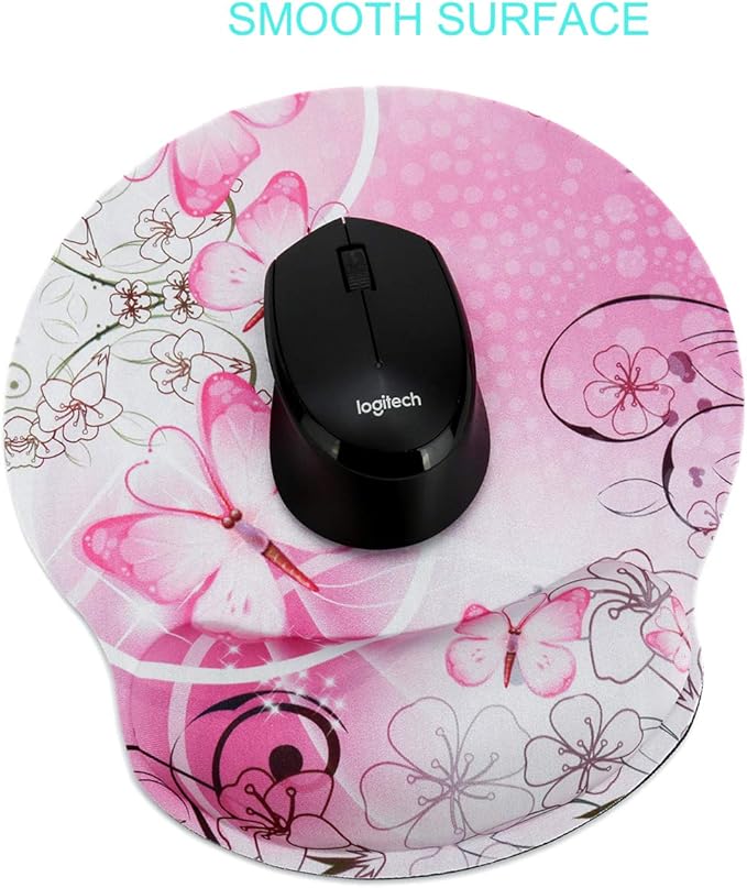 RICHEN Memory Foam Mouse Pad with Wrist Support,Ergonomic Mouse Pad with Wrist Rest,Non-Slip Rubber Base for Computer Laptop & Mac,Lightweight Rest for Home,Office & Travel (Pink Butterfly)
