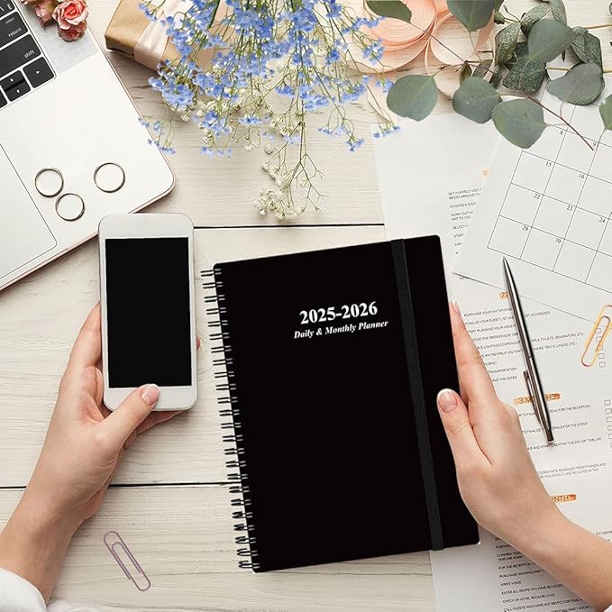 2025-2026 Daily & Monthly Planner - One Page Per Day, Daily Planner from July 2025 to June 2026, Planner 2025-2026 with 12 Monthly Tabs, 6.4" x 8.5", Black