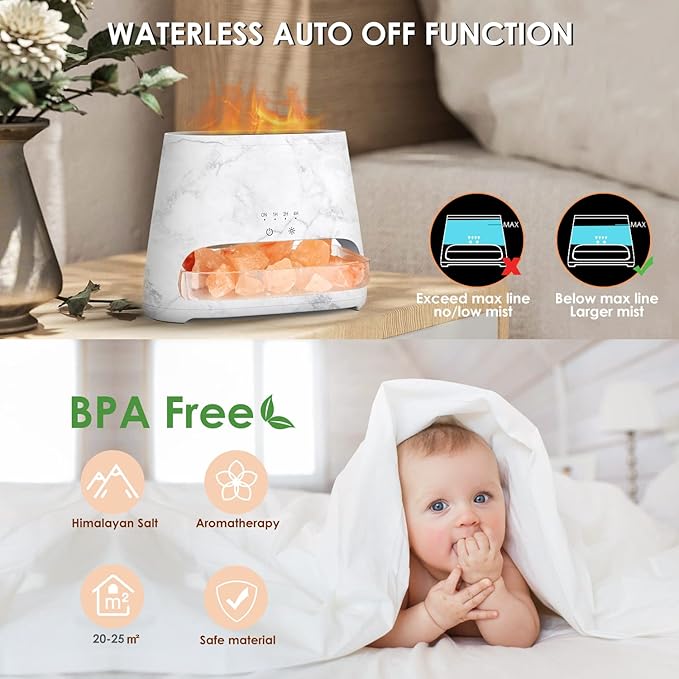 SALKING 2-in-1 Ultrasonic Essential Oil Diffuser & Himalayan Salt Lamp, Aromatherapy Diffuser Cool Mist Humidifier with 3 Brightness, Salt Therapy Lamp, 100% Pure Himalayan Salt Rock, 150ml (Marble)