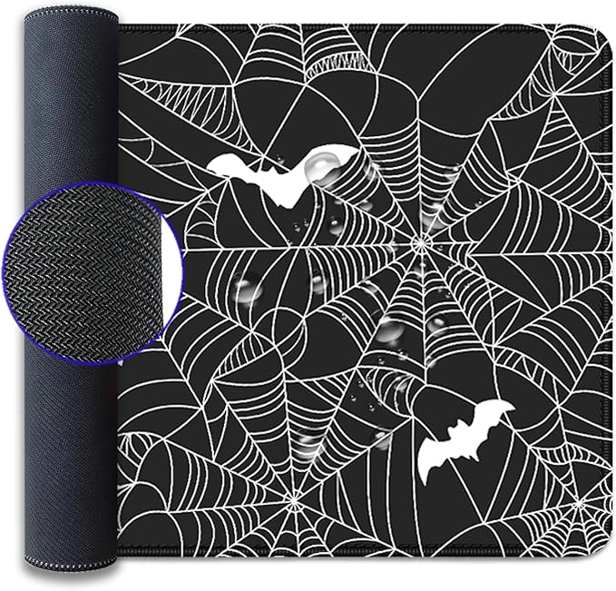 Black Spider Web Desk Pad Mouse Pad,Large Gaming Bat Mouse Mat with Stitched Edges,Non-Slip Waterproof Rubber Base Mousepad for Office Work Home Desk Mat(27.5X11.8 in)