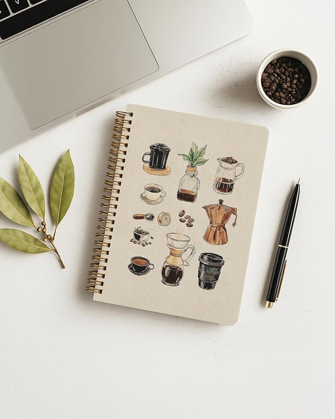Vintage Coffee Notebook, Coffee Lover Gifts Journal, Retro Espresso and Bean Journal for Writing, Coffees Gifts for Women Men Spiral Notebook, 5.5x8.3 Inch 543