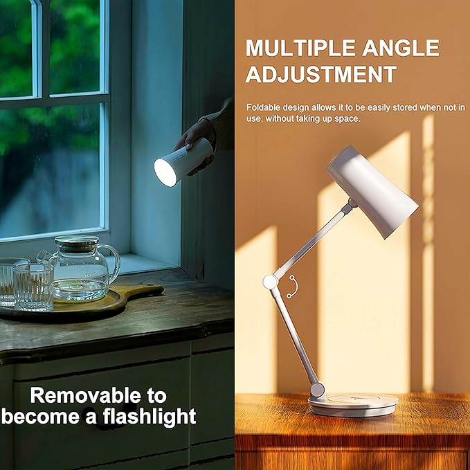 Fay Bless Portable Wireless Charging Desk Lamp with Ambient Lighting - Magnetic Rechargeable LED Light for Reading,Study,Working (White)