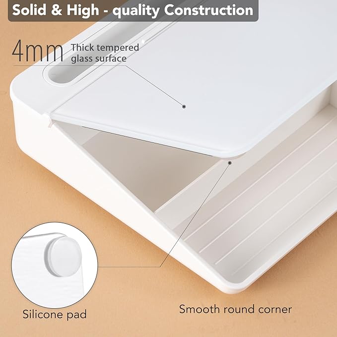 Varhomax Glass Desk Whiteboard with Built-in Mirror, Desktop Organizer Dry Erase White Board with Storage, to Do List Memo Notepad for Home Office and School Supplies