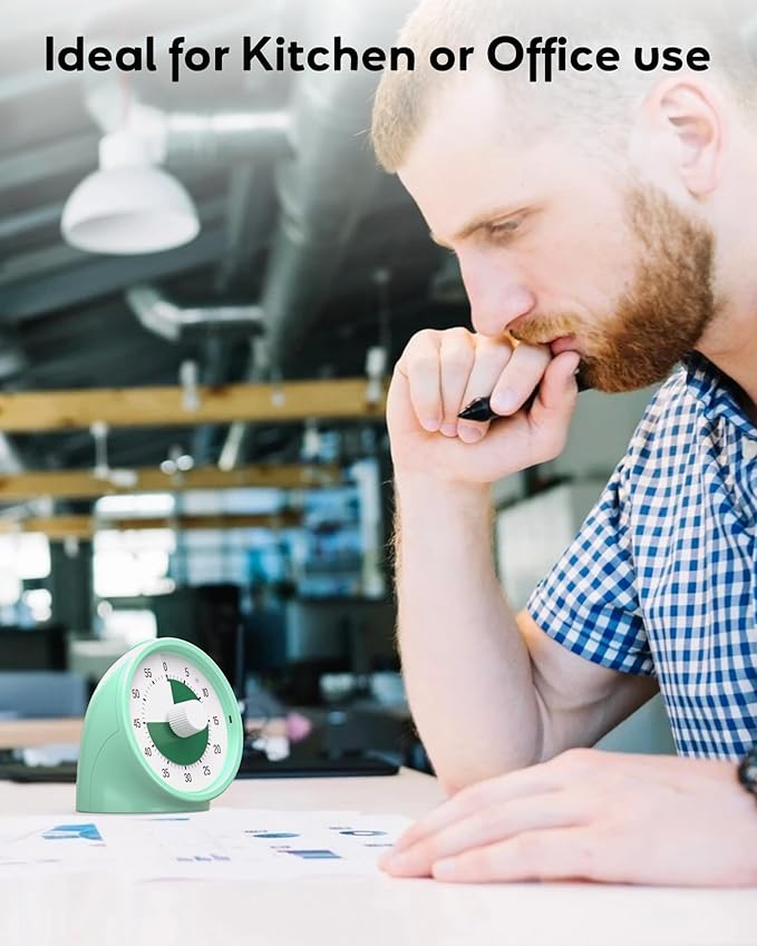 Visual Timer for Kids with Pause Button, 60-Minute Countdown Timer with Silent Operation, Desk Pomodoro Timer Kid Time Management Tools for Classroom, Office and Kitchen, Light Green