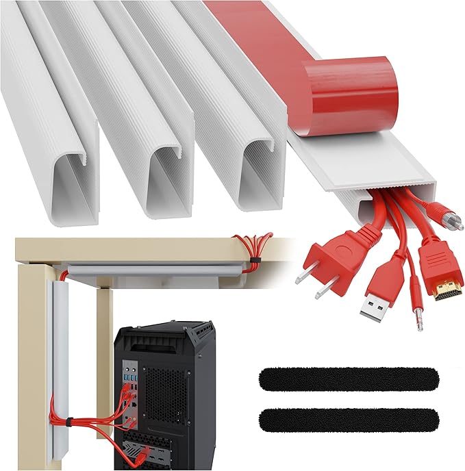 J Channel Cable Raceways 96' - White Raceway Cable Management System - 6x 16' Cable Channels for Cord Management Under Desk
