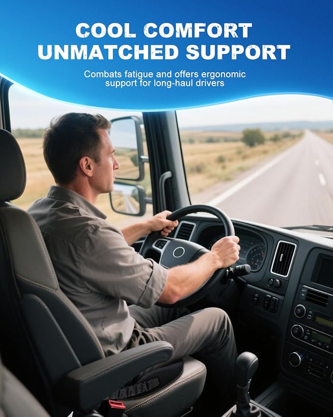 Memory Foam Truck Seat Cushion with TPE Gel Support, Truck Seat Cushion with Non-Slip Washable Cover for Back Support & Pain Relief During Long Drives(Black)