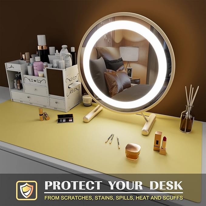 K KNODEL Small Office Leather Desk Mat, Mouse and Keyboard Pad, Computer and Laptop Mat, Desktop Protector and Cover, Writing Pad and Blotter (23.6"x13.8", Yellow)
