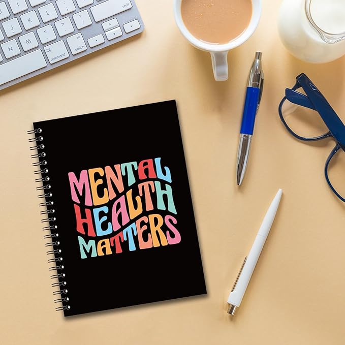 YAZMEEN Motivational Blank Spiral Notebook(160 Pages) Colorful Mental Health Matters Hardcover Sketchbook Mental Health Gifts Funny Notebook Gifts for Office Worker School Counselor Teacher Student