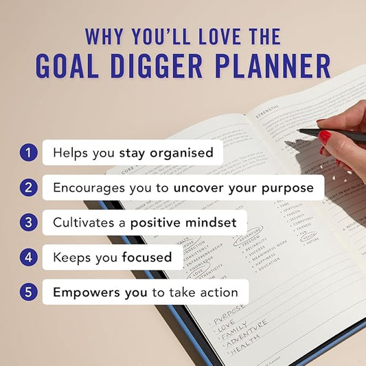 Mi Goals Undated 12 Month Goal Digger Weekly Planner - Reinforce Positive Habits, Practice Gratitude and Encourage Mindfulness - 280 Page Undated Planner and Journal, Blue B5 (6.9 x 9.8 Inches)